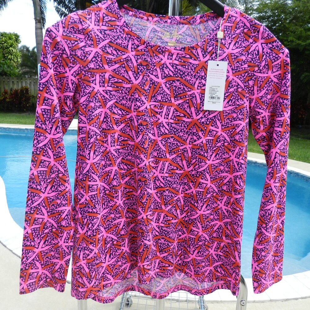 NEW Lilly Pulitzer Etta Long Sleeve Top -XXS – Passion Fruit Pink Star Searching